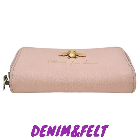 🐝GUCCI Pink Cellarius Calfskin Blind For Love Animalier Zip  Key Case/Pouch - Picture 8 of 16